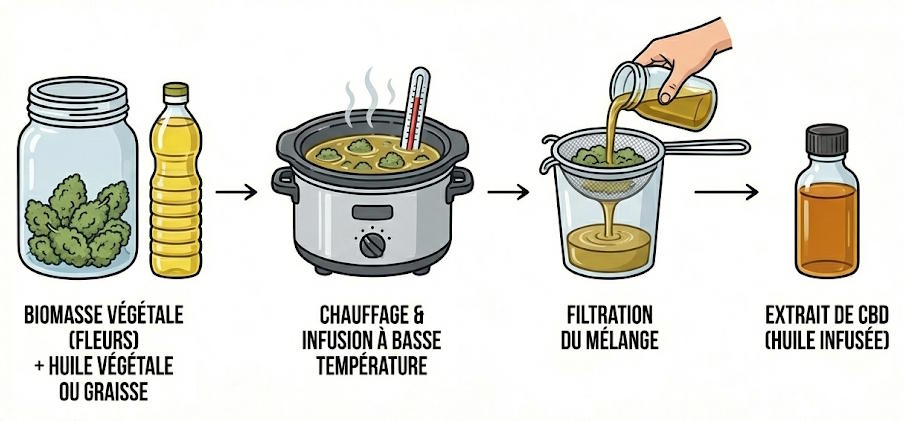 extraction cbd via infusion dans des huiles ou graisses